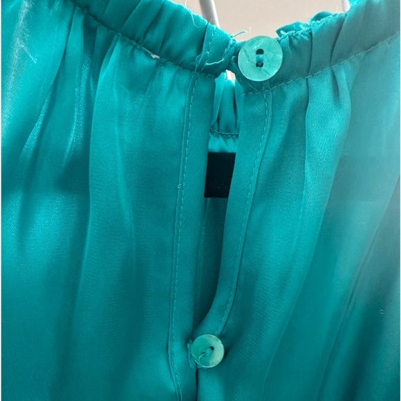Teal satin halter blouse with flower detail. Size Medium - Picture 7 of 8